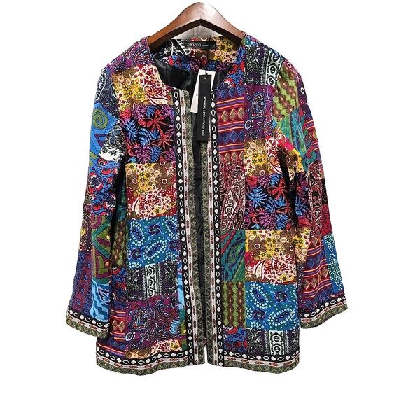 Zanzea Womens Open Front Blazer Sz XL Ethnic, Patchwork Print, Boho, Art To Wear - Picture 1 of 11